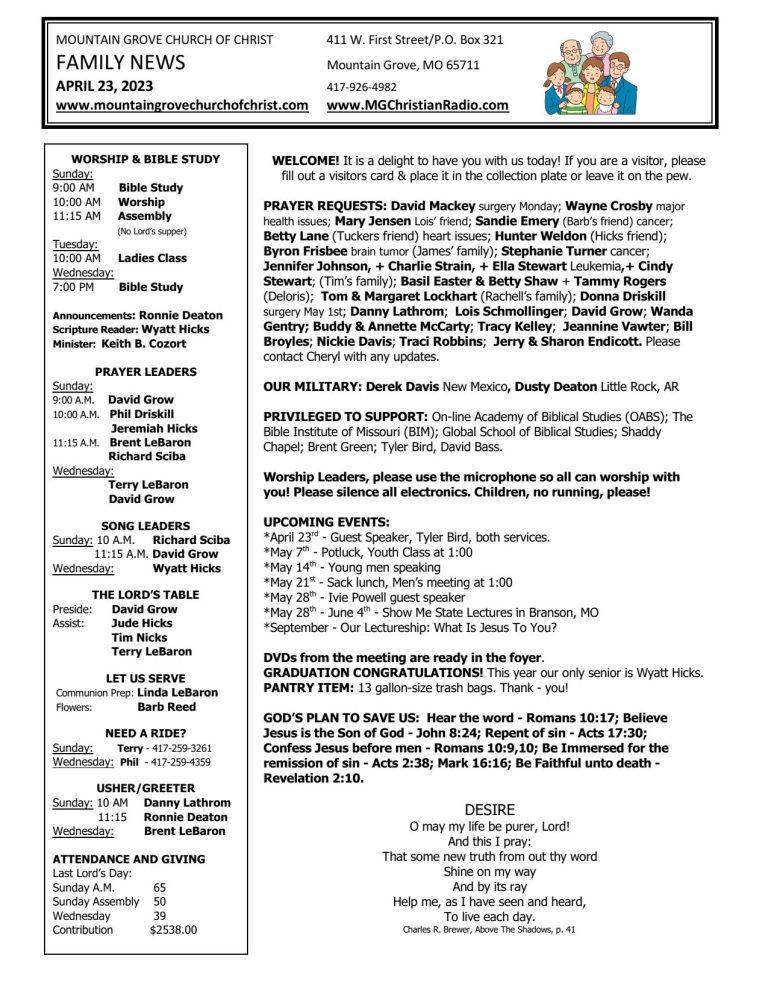 Bulletin 20230423 Mountain Grove Church of Christ